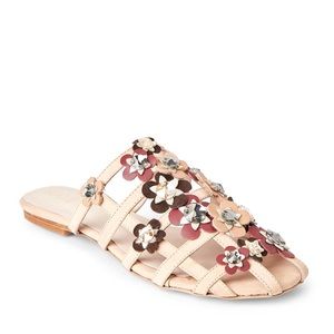 Raye Charles cage mule flats floral decals leather